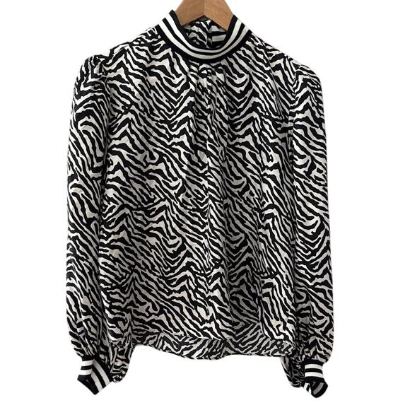 Hunter Bell Silk Zebra Print Sydney Mock Neck Long Sleeve Blouse Size Small - Picture 8 of 15